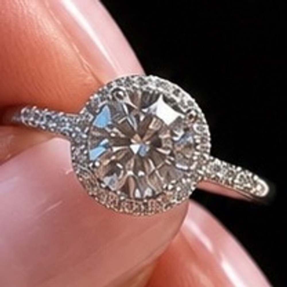 Engagement Ring GRA Certified 0.5ct D Color Moissanite Halo Silver Tone Round